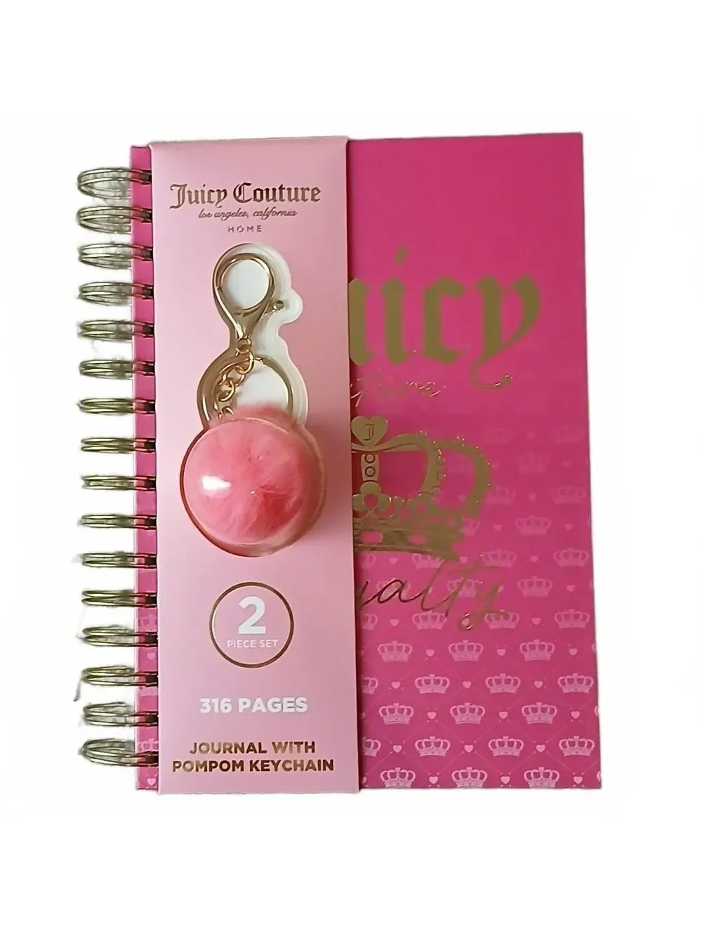Juicy Couture Royalty Journal with Pom Pom Keychain 316 Pages NWT Pink Gold